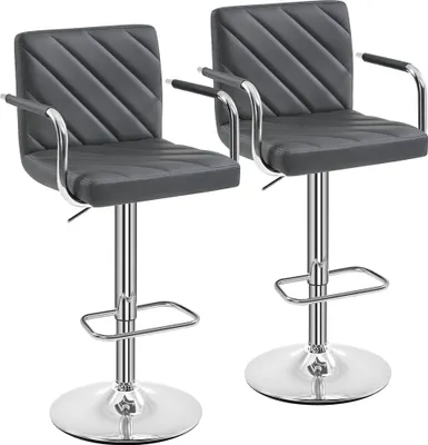 Produktbild von Yaheetech 2er Set Barhocker Drehstuhl höhenverstellbar, Kunstleder, gepolstert, mit Fußstütze, Dunkelgrau