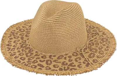 Produktbild von styleBREAKER Damen Sonnenhut aus Papierstroh mit Leopardenmuster an der Krempe | Sommerhut mit Fransenrand | Einheitsgröße verstellbar
