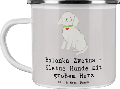 Produktbild von Mr. & Mrs. Panda Pott Bolonka Zwetna Herz - Grau Pastell - Geschenk, Kaffeepott, Spruch, becher emaille, Tasse, Hunderassen Charakter, Hunderasse, Haferl, Beschreibung