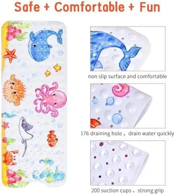 Produktbild von Antirutschmatte Badewanne Baby, 100x40 cm Badewannenmatte rutschfest Kinder, Badematte Kinder Badewanne oder Dusche, 100% BPA frei & Maschinenwaschbar