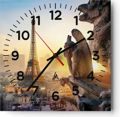 Produktbild von Wanduhr - Quadrat - Glasuhr - Wasserspeier Turm Eiffel - 40x40cm - Schleichendes Uhrwerk - Lautlos - zum Aufhängen bereit - Dekoration Modern - Wanddekoration aus Glas - C4AC40x40-4633