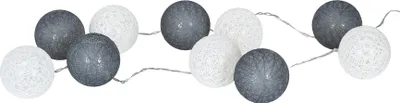 Zdjęcie produktu dla 10 lampek choinkowych LED Ø6cm bombki girlandy lampiony bawełniane białe szare dekoracje