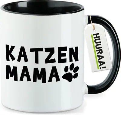 Produktbild von Huuraa Kaffeetasse Katzenmama Tapse 330ml Schwarz Keramik Kaffeebecher Geschenkidee