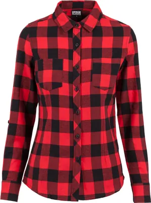 A studio shot of a red and black checkered shirt.