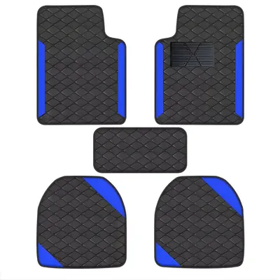 Productafbeelding van Universele 5-delige set vloermatten voor auto – Polyurethanleer, antislip autotapijten voor personenauto's, SUV's en bestelwagens – zwart/blauw