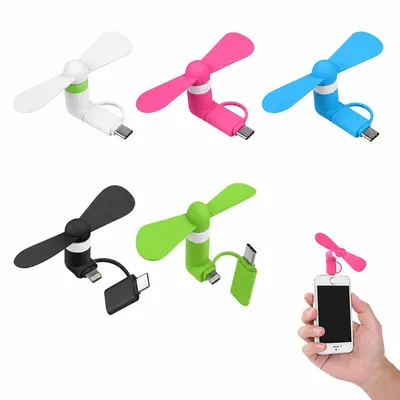 Produktbild von Handy Ventilator USB Mini Smartphone Lüfter 5er Set, Type C & Micro USB kompatibel, leise tragbar Plug & Play Sommer Kühlung für unterwegs