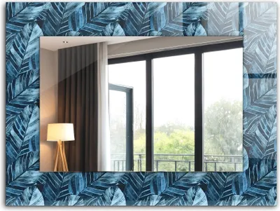 Produktbild von Bedruckter Spiegel - Wandspiegel - Dekorativer - Modern - 80x60 cm - Blaues Blattmuster
