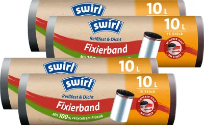 Produktbild von 4x Swirl Fixierband Müllbeutel 10L ( 15 stk./Rolle )