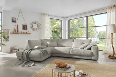 Produktbild von KAWOLA Sofa MADELINE Ecksofa Cord steingrau Recamiere links