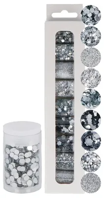Immagine prodotto di INNSPIRO, set di 9 mini contenitori da 4 grammi, glitter, color argento, codice prodotto 11162
