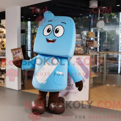 Produktbild von Maskottchen-Kostüm REDBROKOLY Sky Blue Chocolate Bar mit Grafik-T-Shirt und Messenger-Taschen