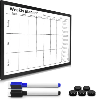 Produktbild von Navaris Magnettafel Magnetpinnwand Memoboard zum Beschriften - 60 x 40 cm Notiztafel div. Designs - Tafel abwaschbar mit Halterung Magneten Stifte