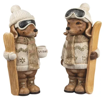 Produktbild von Formano Dackel Deko Winterdeko 2er Set Snowboard 45 cm Magnesia Dackelfiguren