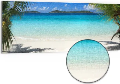 Produktbild von DEQORI Hybrid Leinwand Bild 125x50 cm 'Tropisches Meeresidyll' Wandbild Glas flach modern