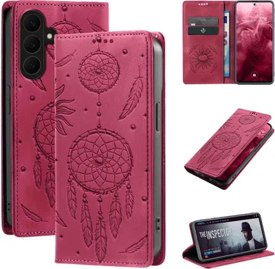 Produktbild von Handyhülle für Samsung Galaxy S26 RFID Schutz Klapphülle Case Cover Blumen Design Traumfänger Schutzhülle Farbe: Magenta