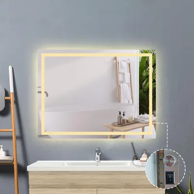 Produktbild von LED Badezimmerspiegel mit Knopfschalter Beschlagfrei 3 Lichtfarbe Dimmbar Speicherfunktion 70x50cm