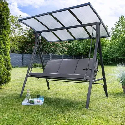 Produktbild von Gartenschaukel 3-Sitzer Hollywoodschaukel mit Dach grau