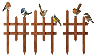 Gartenzaun-Set 3-teilig mit 6 Vogeldekorationen, rustikal