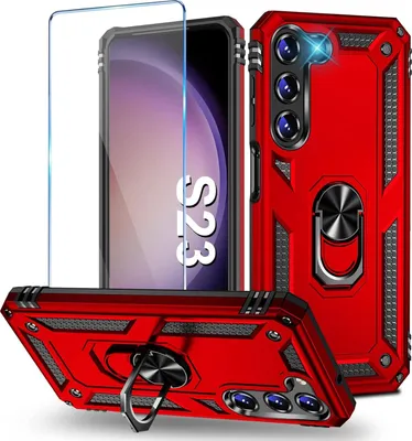 Produktbild von Starke Hülle Für Samsung Galaxy S23 5G Rot Mit Ständer Aus Gehärtetem Glas