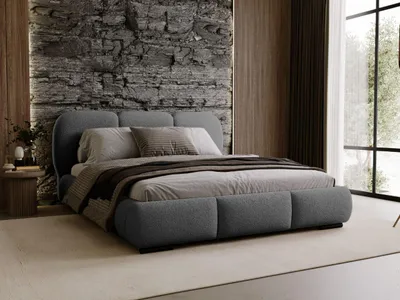 Produktbild von FurniDe24 Polsterbett Rossa 200x200 cm - Bett 200x200, Polsterbett mit Bettkasten & Lattenrost - Bouclé-Stoff - Bett Dunkelgrau (Quelle 92)