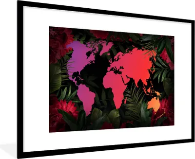 Produktbild von MuchoWow® MuchoWow® Gerahmtes Poster Weltkarte - Farben - Dschungel 90x60 cm - Poster mit zchwarzem Bilderrahmen - Wanddekoration - Fotos