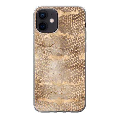 Produktbild von MuchoWow® Handyhülle Schutzhülle Hülle für iPhone 12 Schlangendruck - Gold - Braun Silikon Softcase Handy Hülle - Schutzhülle