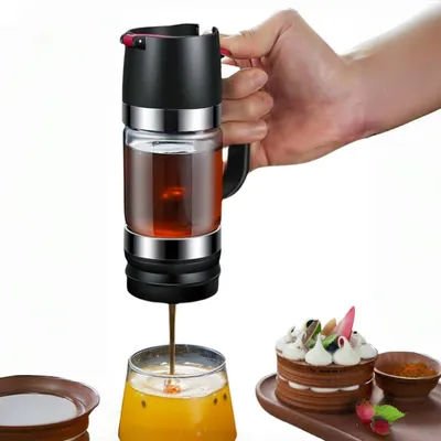 Honigspender aus Glas, 9 oz, tropffrei, mit Griff und Halter, schwarz