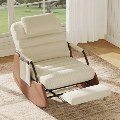 Imagen del producto de Sillón mecedora REMZETTA con reposapiés, sillón moderno y relajante con respaldo ajustable, sillón tapizado para leer con reposacabezas, sillón mecedora cómodo de tela, sillón para televisión ideal para salones y dormitorios