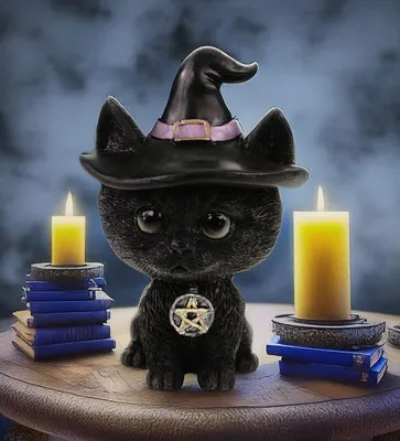 Produktbild von Kremers Schatzkiste Wackelkopf Hexenkatze Schwarz 11 cm Handbemalte  Deko Figur