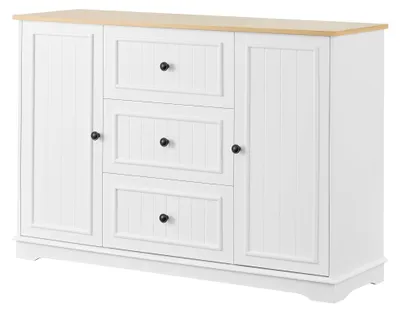 Image de Buffet charme blanc 3 tiroirs et 2 portes 126x40x86 cm