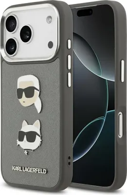 Zdjęcie produktu dla KARL LAGERFELD case passend für IPHONE 17 Pro KLHCP17LPSFDHPOG (FW Grainedpoliuretan W/ K&C Heads Pin & Logo) gray