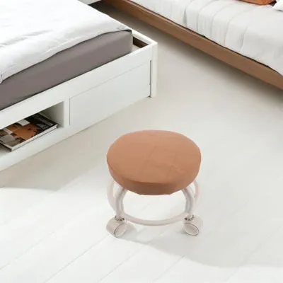Produktbild von Runder Rollhocker mit 360°-Drehung und Rollen, niedriger Sitz aus Kunstleder für Beauty, Klinik und Zuhause