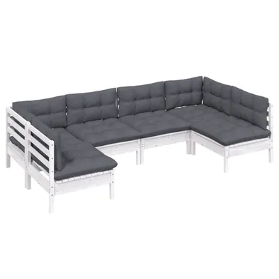 Produktbild von 6-tlg. Garten-Lounge-Set mit Kissen Weiß Kiefer Massivholz