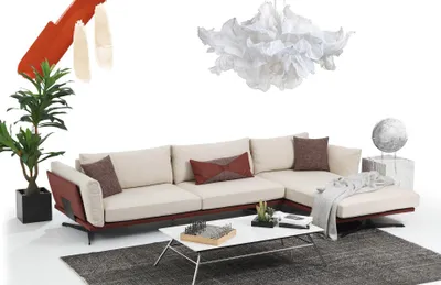 Immagine prodotto di Divano ad angolo a L beige design moderno in tessuto divano da salotto poliestere