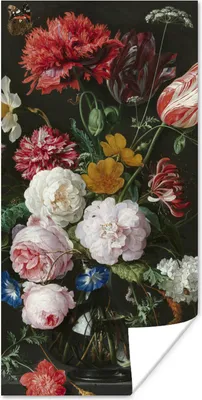 Produktbild von MuchoWow® Poster Stilleben mit Blumen in einer Glasvase - Gemälde von Jan Davidsz. de Heem 40x80 cm - Dekoration
