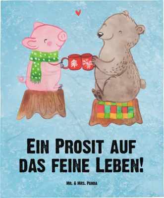 Produktbild von Mr. & Mrs. Panda Plaid Glühschwein Sause - Eisblau - Geschenk, Wohndecke, Schwein, Weihnachten, Weihnachtszeit, Kuscheldecke, Tagesdecke, Bettdecke, Decke, Bär, Prost
