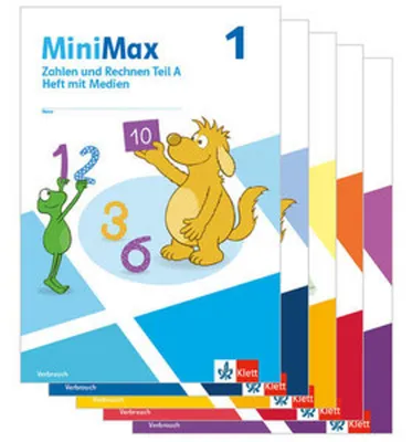 Obrázek produktu pro MiniMax 1. Paket Themenhefte mit Medien (5 Hefte: Zahlen und Rechnen A & B, Größen und Sachrechnen, Geometrie, Teste-dich-selbst, Beilage) - Verbrauch Klasse 1