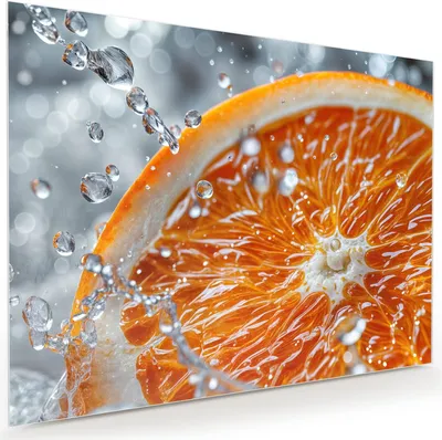 Produktbild von Glasbild 120x90cm in XXL für Wohnzimmer, Schlafzimmer Motiv Orangenscheibe Spritz