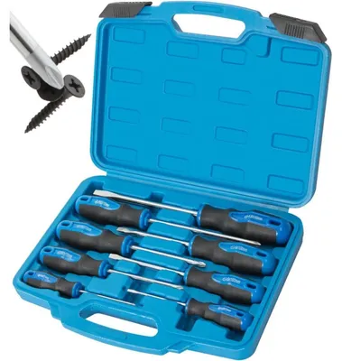 Productafbeelding van Set van 8 magnetische schroevendraaiers met Nichrom-punt, inclusief 4 kruiskop- en 4 platte schroefkoppen, gemaakt van chroom-vanadiumstaal, geleverd in een koffer