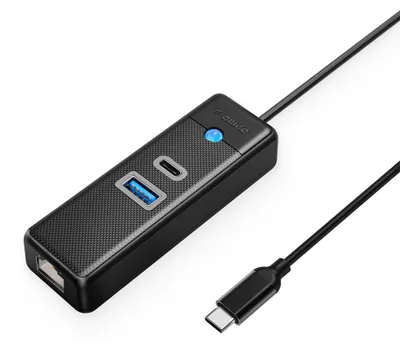 Produktbild von Orico PWCUR-C3 3-Port-USB-Hub (1x USB-A 3.0, 1x USB-C 3.0, 1x RJ45 Gigabit-Ethernet, 1,8 m Kabel
