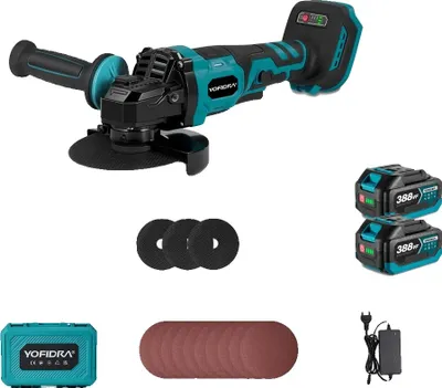 Image de Meuleuse d'angle sans balais, 18 V, puissance de 1 500 W, 2 batteries
