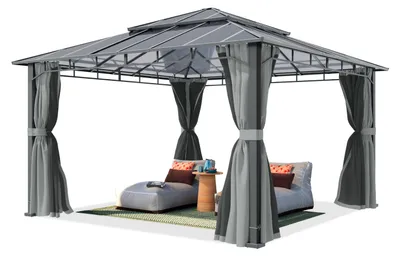 Produktbild von TOOLPORT Gartenpavillon 4x4 m Alu-Rahmen, Polycarbonat Dach ca. 8mm, grau - mit Seitenteilen und Moskitonetzen