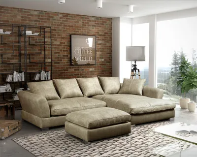 Produktbild von Couchgarnitur TIZIAN L-Form Wildlederoptik-Beige/Otto..Rechts + Hocker