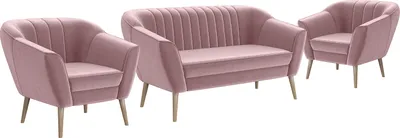 Produktbild von MEBLINI Mini Sofa Set 2-1-1 für Wohnzimmer - Mini Lounge für vier Personen - Küchensofa - Sofa Klein - Sitzgarnitur - Polstergarnitur - Sofagarnituren - KAIA - 2+1+1 - Rosa Samt