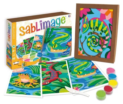 Produktbild von Sandbild Bastelset Kinder Sandmalset - Motiv Reptilien und Frosch - Ab 4 Jahren - Vier Motive