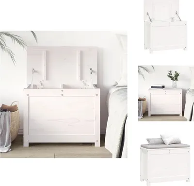 Collage of a white wooden chest in different settings, including a bedroom and a more minimalist setup.
