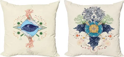 Produktbild von ABAKUHAUS Modern Dekokissen Kissenbezug 2er Pack, Abstrakte Wasser Astrologie, Modern Accent Doppelseitiger Digitaldruck, 40 x 40 cm, Ivory Multicolor