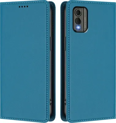 Produktbild von Handyhülle für Nokia C32, Kunstleder Klapphülle Stoßfeste Magnetische Hülle mit Ständer Blau