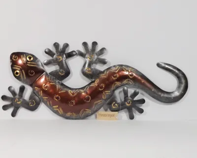 Produktbild von Wanddeko Gecko Deko Tier Figur Lurch Eidechse Metall Echse Drachen Skulptur