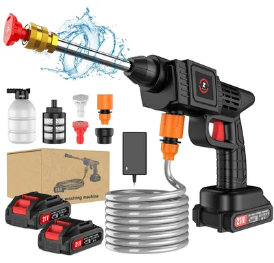 Immagine prodotto di Pistola per il lavaggio auto - Idropulitrice portatile senza fili - 200 W - 50 bar - 2 batterie da 1500 mAh - 21 V - Compatibile con batterie Makita